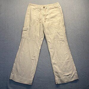 Eddie Bauer Pants Womens 10 Tall Beige Linen Cargo Wide Leg,Pockets,Drawstring‎